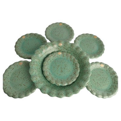 Celadon Green Earthenware Bowl & Plates from Nittsjö, Sweden, 1960s, Set of 7-RUK-1773828