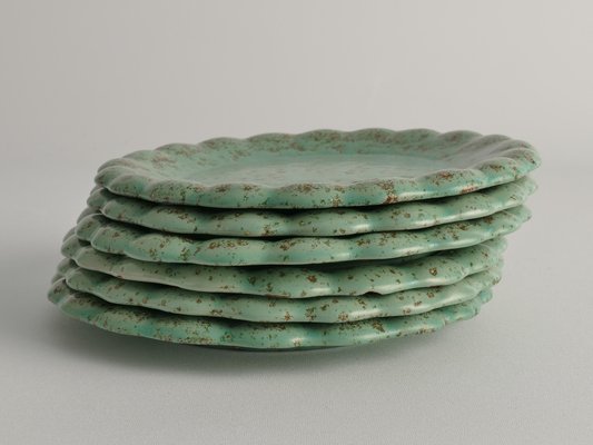 Celadon Green Earthenware Bowl & Plates from Nittsjö, Sweden, 1960s, Set of 7-RUK-1773828