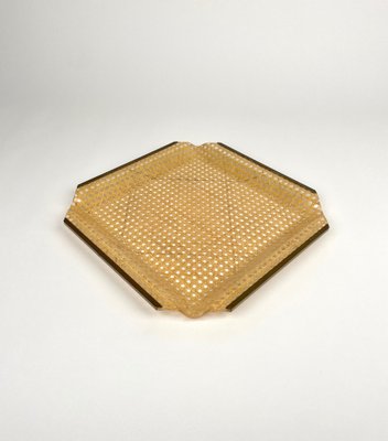 Centerpiece in Acrylic Glass, Rattan and Brass in the Style of Christian Dior, Italy, 1970s-LYQ-1378016