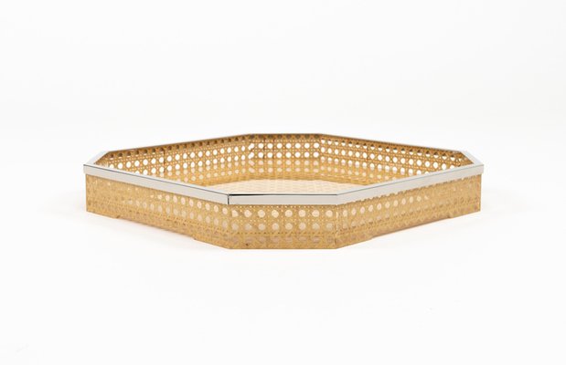 Centerpiece in Acrylic Glass, Wicker and Brass in the style of Christian Dior, Italy, 1970s-LYQ-2020942