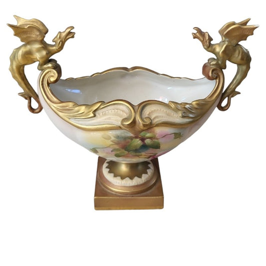 Centerpiece in English Porcelain with Decoration of Gold Dragons from Royal Worcester