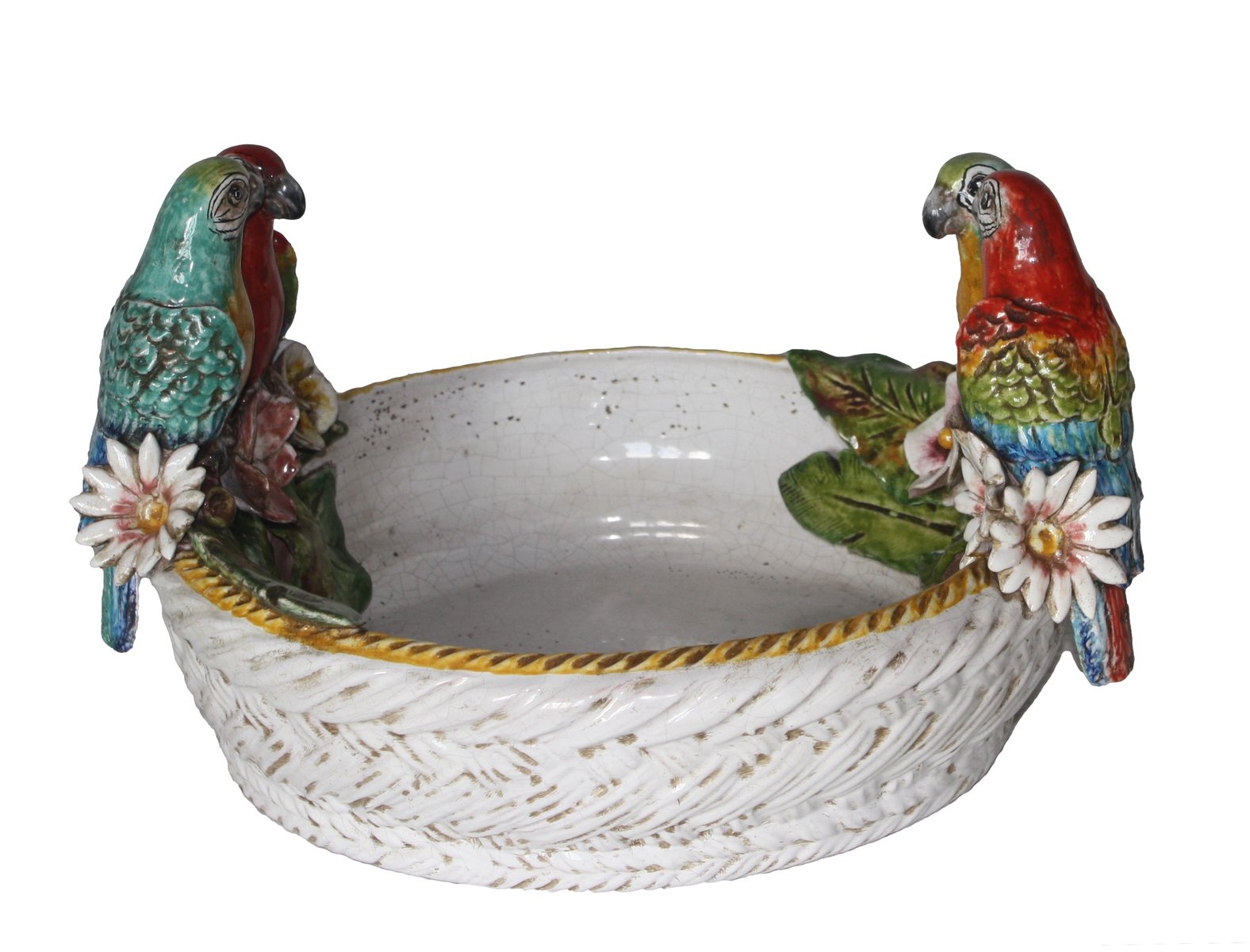 Centerpiece with Parrots and Flowers in Ceramic by Ceramiche Ceccarelli