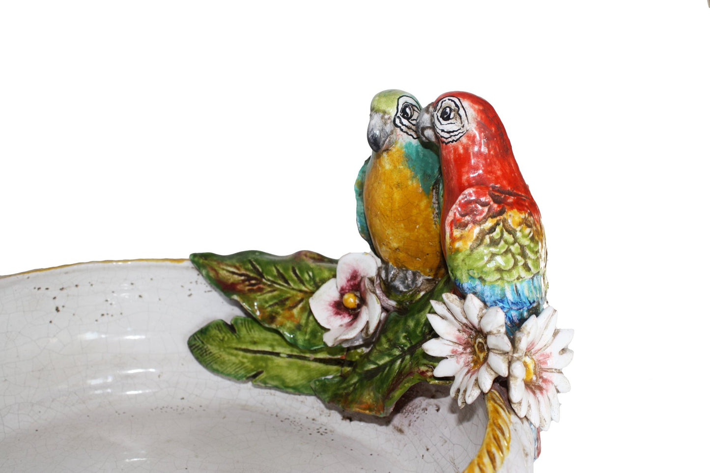 Centerpiece with Parrots and Flowers in Ceramic by Ceramiche Ceccarelli