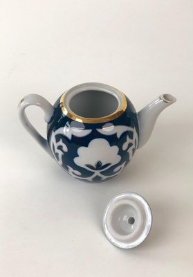 Central Asian Hand-Painted Porcelain Tea Set in Cobalt Blue & Gold, 1960s, Set of 8-BAF-763468