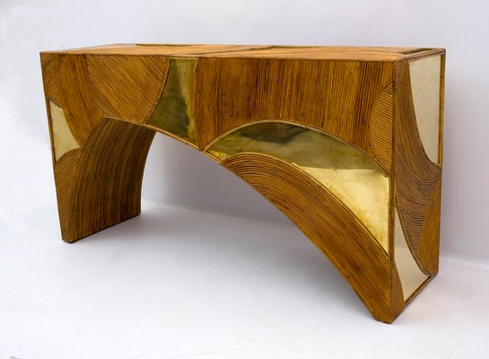 Central Console in Rattan & Brass from Vivai del Sud, 1970s-FER-1021458