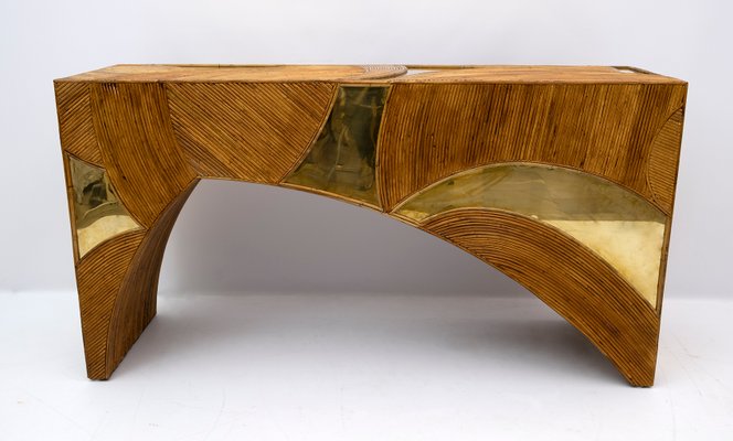 Central Console in Rattan & Brass from Vivai del Sud, 1970s-FER-1021458