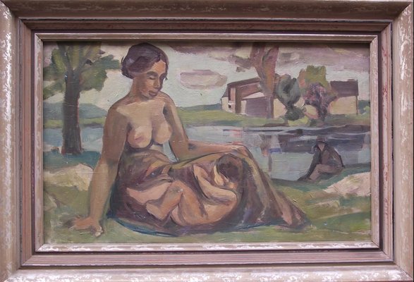 Central European Painter, Mother with Her Child, 1960s, Oil on Canvas-QOR-2023521