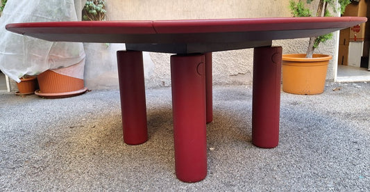 Ceo Cube Round Meeting Table in Bordeaux Leather by Massimo and Lella Vignelli for Poltrona Frau, 1980s