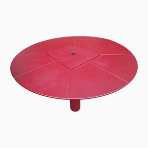 Ceo Cube Round Meeting Table in Bordeaux Leather by Massimo and Lella Vignelli for Poltrona Frau, 1980s-OHK-1787049