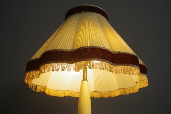 Ceramic and Wooden Ground Lamp with Fringes, 1950s-KNM-1428984