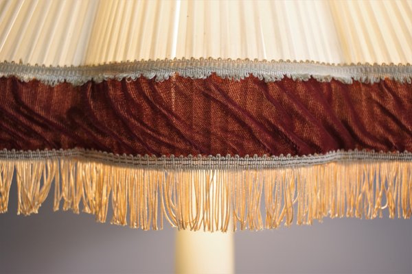 Ceramic and Wooden Ground Lamp with Fringes, 1950s-KNM-1428984