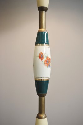 Ceramic and Wooden Ground Lamp with Fringes, 1950s-KNM-1428984