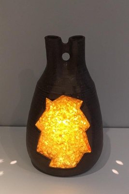 Ceramic and Yellow Glass Lamp, 1970s-BA-658573