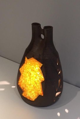 Ceramic and Yellow Glass Lamp, 1970s-BA-658573