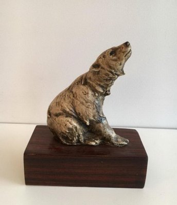 Ceramic Bear on Wood Base, 1900s-BA-658272