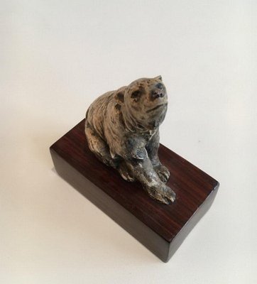 Ceramic Bear on Wood Base, 1900s-BA-658272