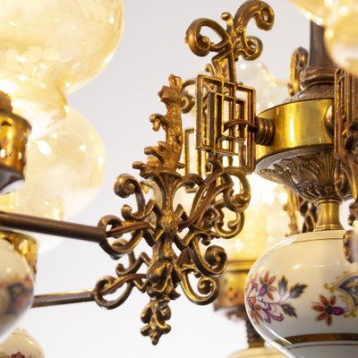 Ceramic & Blown Murano Glass 6 Light Chandelier with Floral Decoration, Italy, 1950s-MPO-1259484