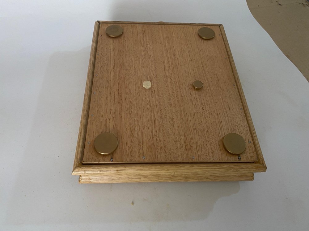 Ceramic Center Table or Trivet with a Wood Box, France, 1960s