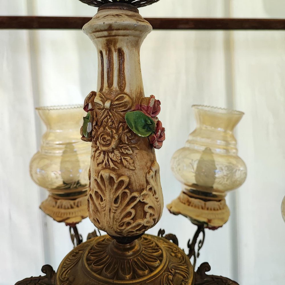 Ceramic Chandelier with Screen Printing Glass Details, 1960s