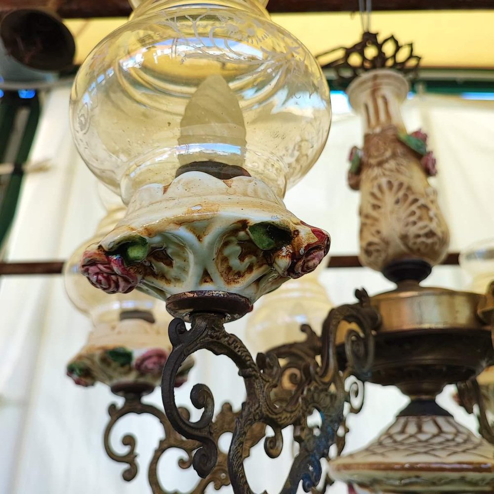 Ceramic Chandelier with Screen Printing Glass Details, 1960s