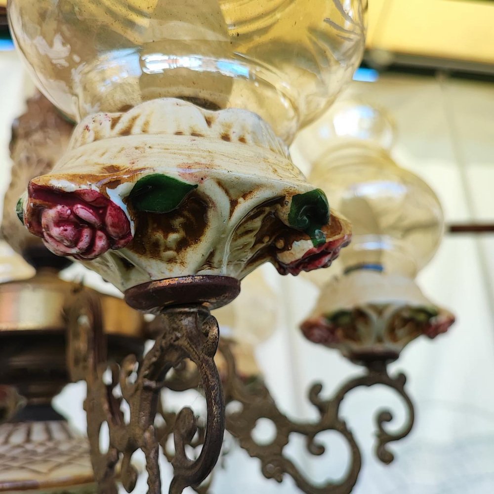 Ceramic Chandelier with Screen Printing Glass Details, 1960s