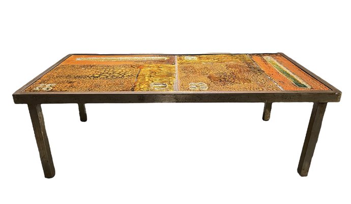 Ceramic Coffee Table in Lava Stone by Robert and Jean Cloutier Frères, 1950s-LA-1780223