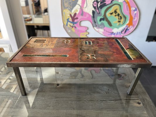 Ceramic Coffee Table in Lava Stone by Robert and Jean Cloutier Frères, 1950s-LA-1780638