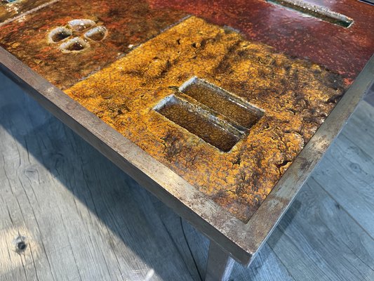 Ceramic Coffee Table in Lava Stone by Robert and Jean Cloutier Frères, 1950s-LA-1780638