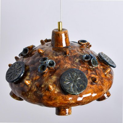 Ceramic Cognac Blue Ceramic Pendant Light, Denmark, 1970-VDW-2028617