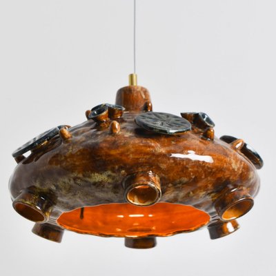 Ceramic Cognac Blue Ceramic Pendant Light, Denmark, 1970-VDW-2028617