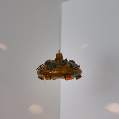 Ceramic Cognac Blue Ceramic Pendant Light, Denmark, 1970-VDW-2028617