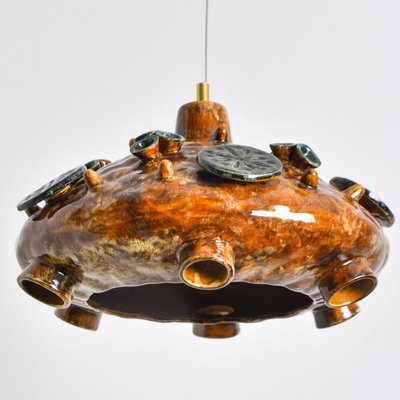 Ceramic Cognac Blue Ceramic Pendant Light, Denmark, 1970-VDW-2028617