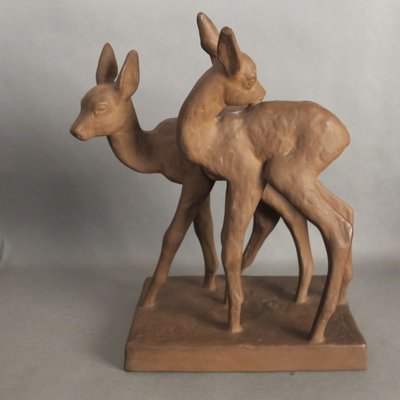 Ceramic Deer Group by Else Bach for Karlsruher Majolika, 1950s-WK-724133