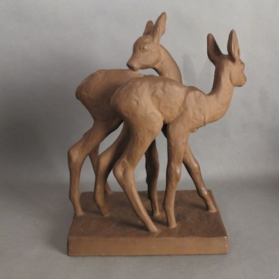 Ceramic Deer Group by Else Bach for Karlsruher Majolika, 1950s-WK-724133