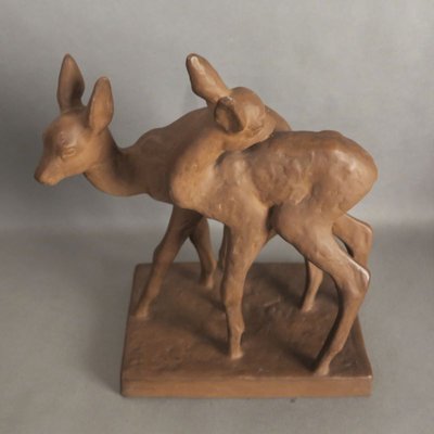 Ceramic Deer Group by Else Bach for Karlsruher Majolika, 1950s-WK-724133