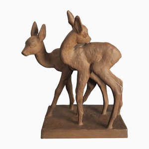 Ceramic Deer Group by Else Bach for Karlsruher Majolika, 1950s-WK-724133