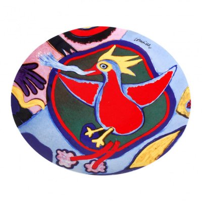 Ceramic Dish Depicting Red Bird By Corneille-MTD-1399782