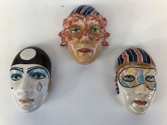 Ceramic Faces, 1950s, Set of 3-OLY-826562