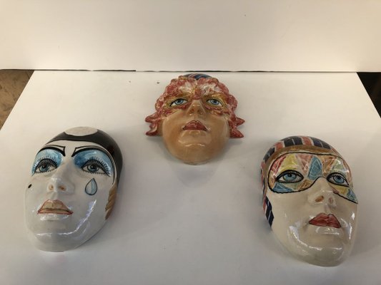 Ceramic Faces, 1950s, Set of 3-OLY-826562