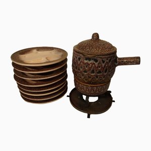 Ceramic Fondue Set by Jean Austruy for Vallauris, Set of 10-AWL-1397324