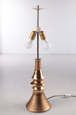 Ceramic & Gold Table Lamp with Original Shade, 1970s-EZZ-1047169