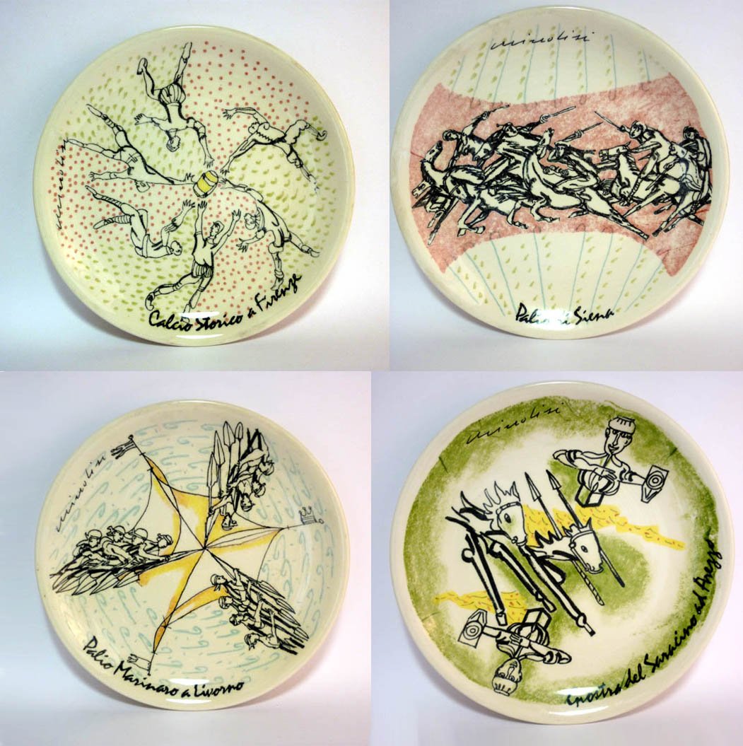 Ceramic Horse Races Plates by Remo Brindisi, 1970s, Set of 4