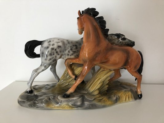 Ceramic Horses Figurine from Ronzan, 1940