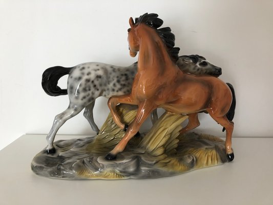 Ceramic Horses Figurine from Ronzan, 1940