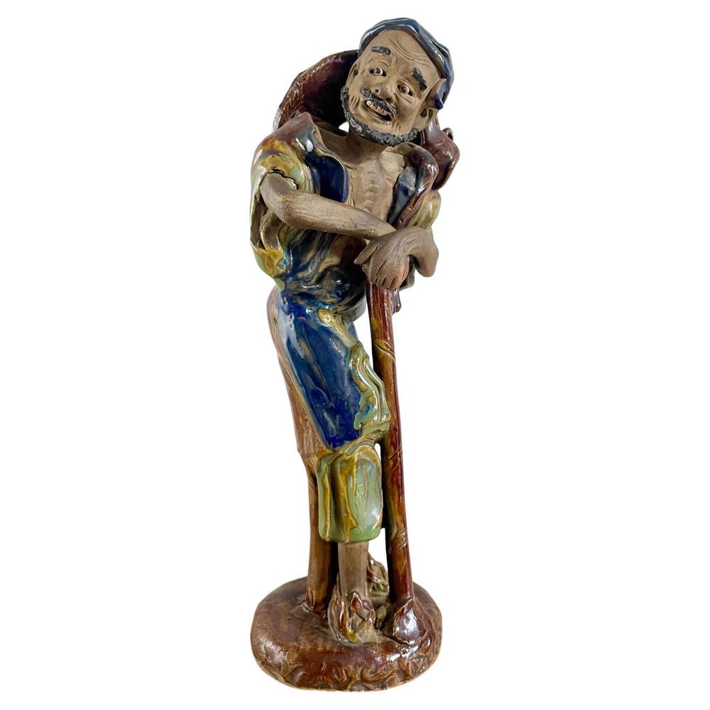 Ceramic Immortal Li Tieguai Statuette in Yellow and Blue, China, 19th Century