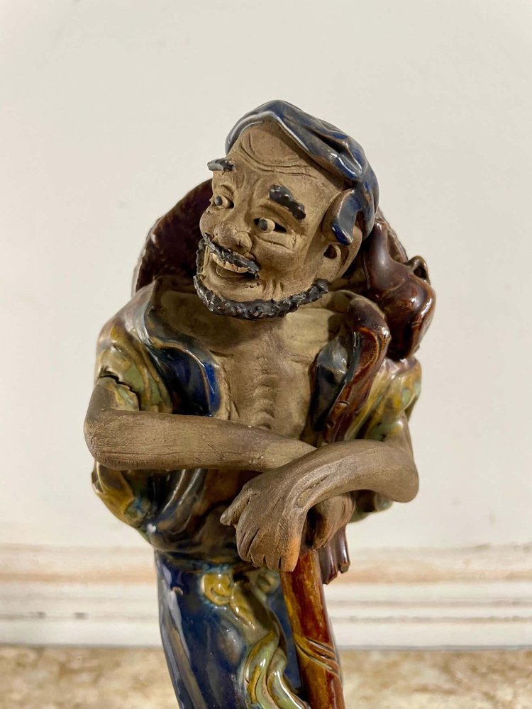 Ceramic Immortal Li Tieguai Statuette in Yellow and Blue, China, 19th Century