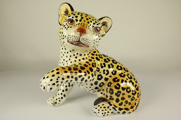 Ceramic Leopard / Cheetah Baby Hand Painted Figurine, Italy, 1960s-FUP-878845