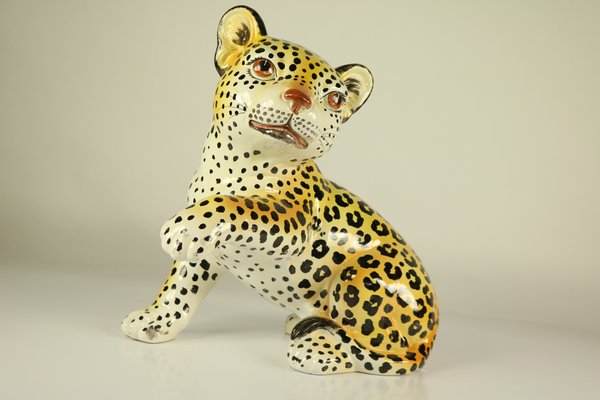 Ceramic Leopard / Cheetah Baby Hand Painted Figurine, Italy, 1960s-FUP-878845