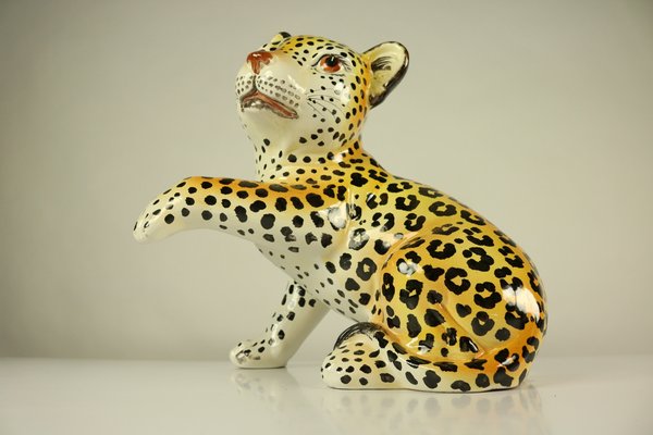 Ceramic Leopard / Cheetah Baby Hand Painted Figurine, Italy, 1960s-FUP-878845