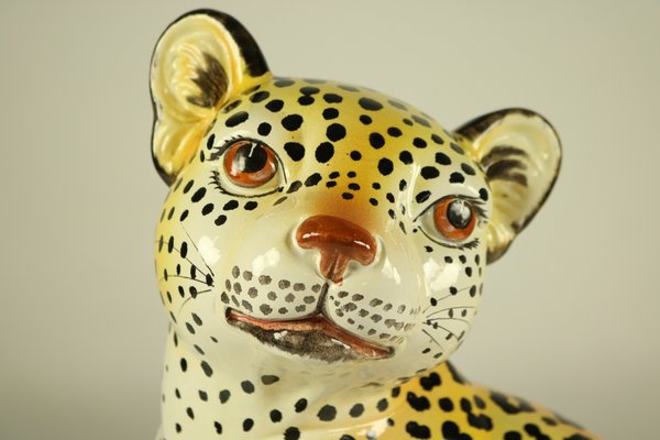 Ceramic Leopard / Cheetah Baby Hand Painted Figurine, Italy, 1960s-FUP-878845